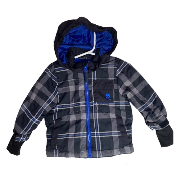 Children Place Winter Jacket Boys Size 6-9 Mos Blue/Black/Grey/White Plaid Lined - Picture 1 of 12